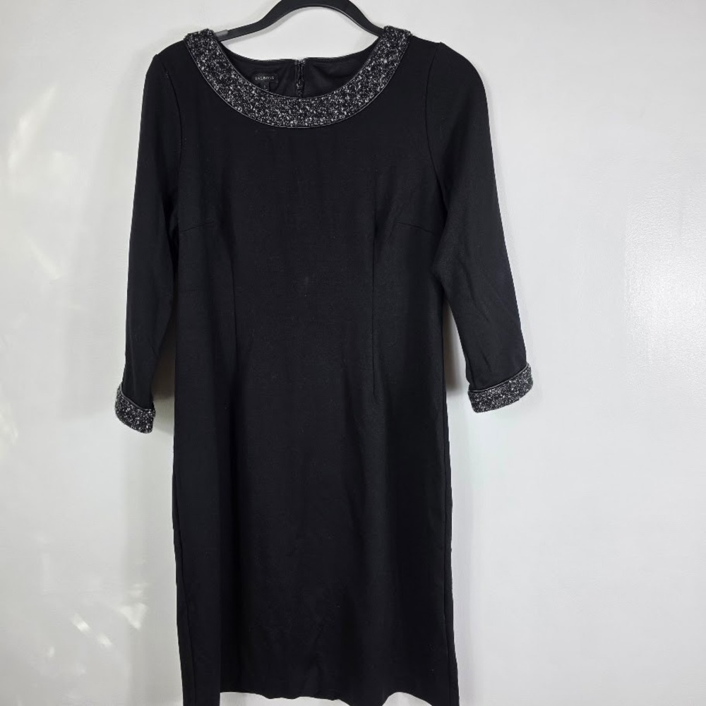 Talbots Black Embellished Neckline 3/4 Sleeve Dress Size‎ 8